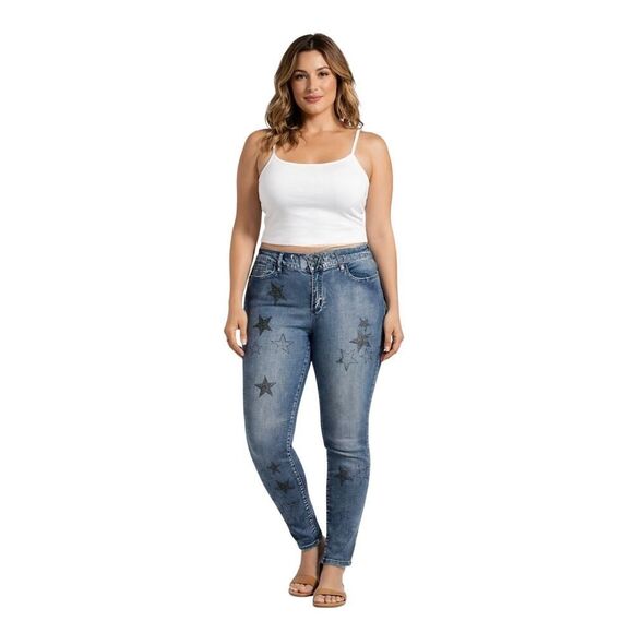 Via Ritina Denim - VIA RITINA Women's Denim Rhinestone Star Skinny Jeans Blue Size 10